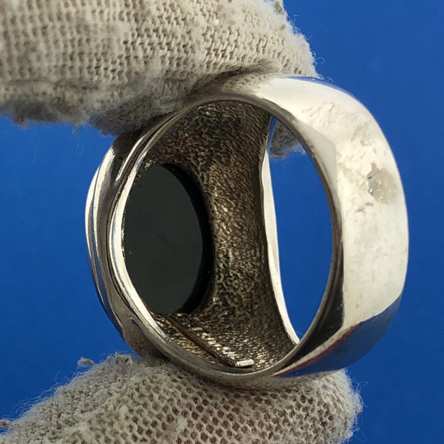 ESPO 925 Sterling Silver Oval Black Onyx Cabochon Statement Unisex Dome Ring