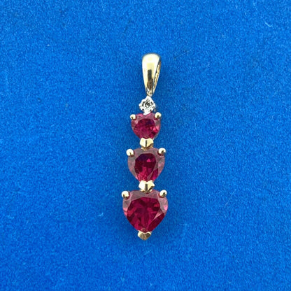 10K Yellow Gold Ruby Diamond Heart Trio Birthstone Anniversary Infinity Pendant