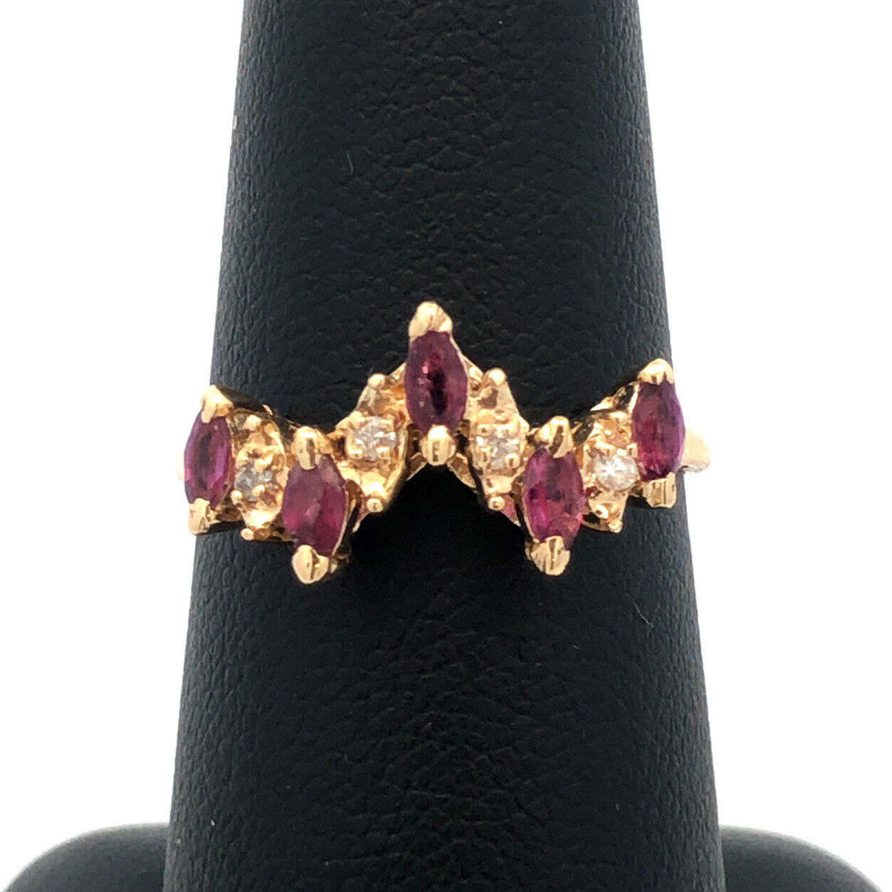 Estate 14K Yellow Gold Marquise Amethyst Diamond Stacking Band Ring