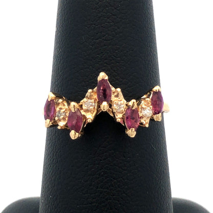 Estate 14K Yellow Gold Marquise Amethyst Diamond Stacking Band Ring