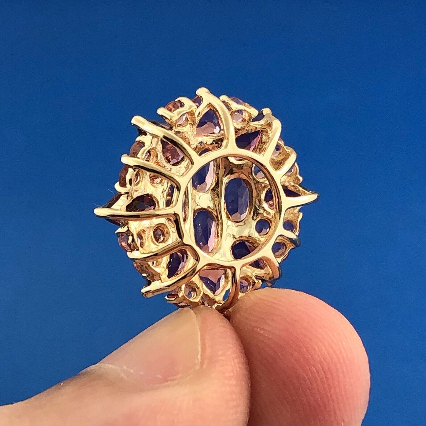 14K Yellow Gold Pink Tourmaline Pink Spinel Pink Topaz Cluster Wheel Pendant