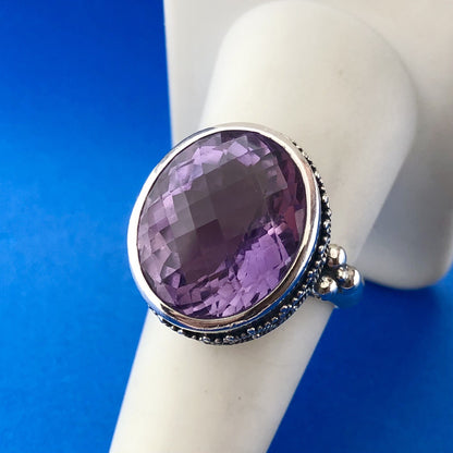 Stunning Sterling Silver 925 Faceted 13.25 ct Amethyst Dome Ring Size 8.75