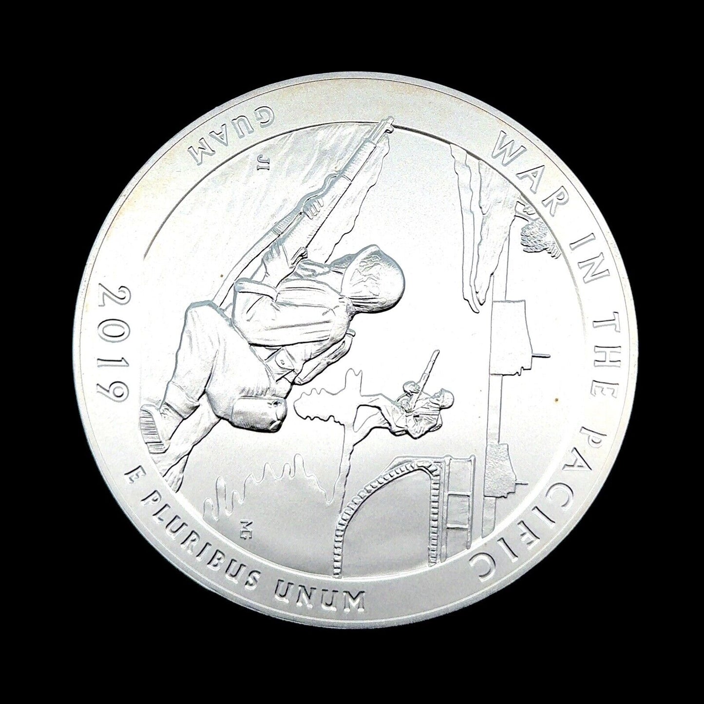 2019 P America The Beautiful Guam War in The Pacific 5 oz Silver Quarter Coin