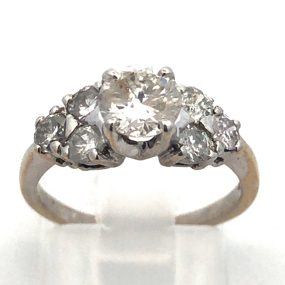 Estate 14K White Gold Round Diamond Solitaire With Accents Engagement Ring