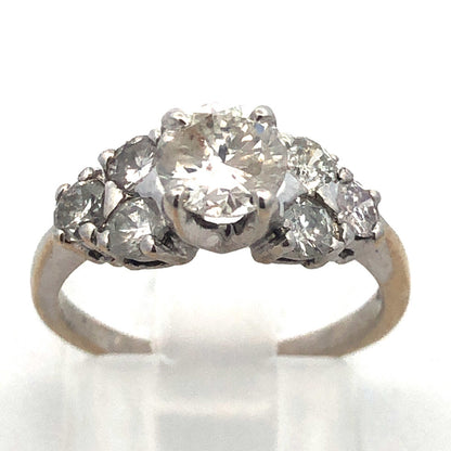 Estate 14K White Gold Round Diamond Solitaire With Accents Engagement Ring