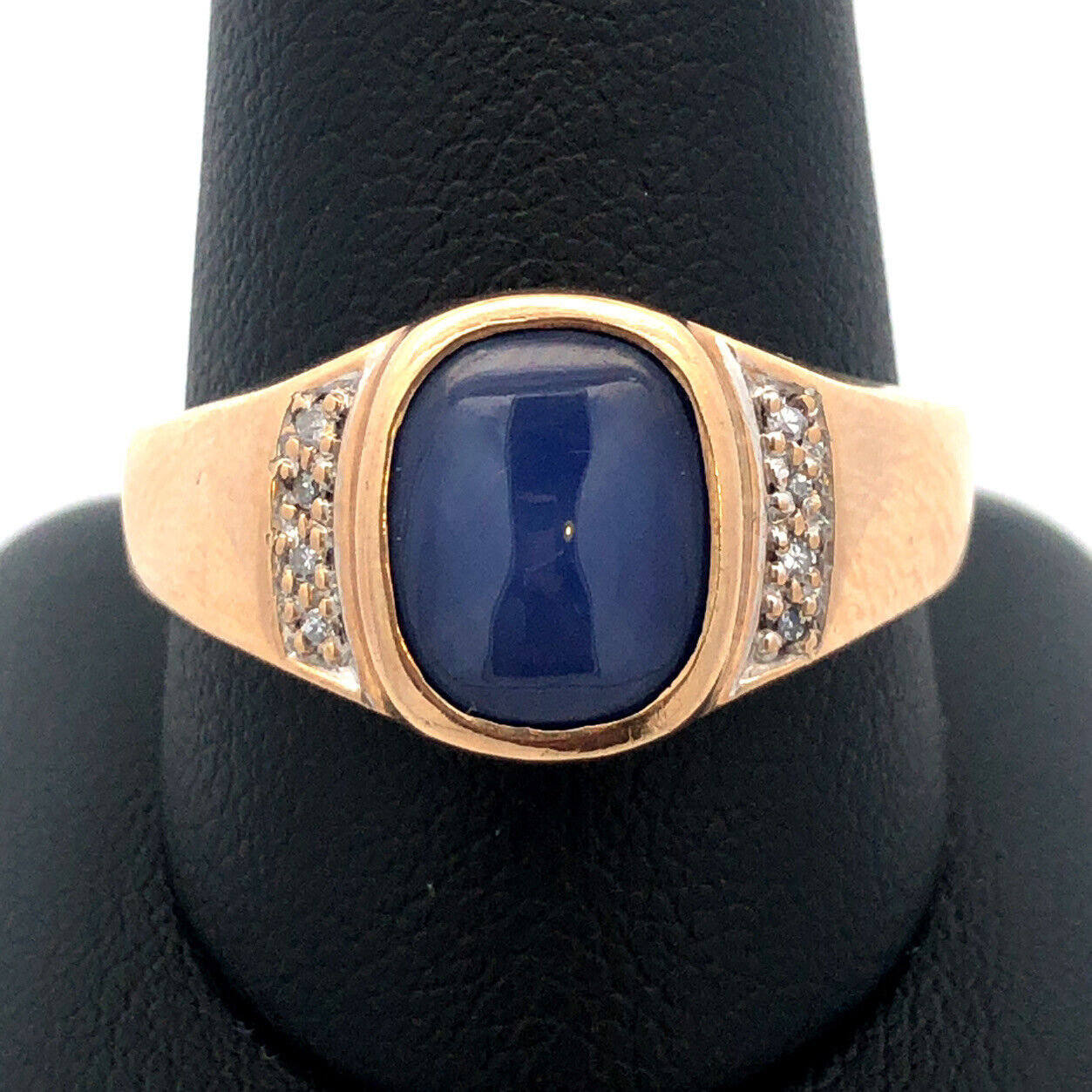 Vintage 10K Yellow Gold Blue Star Sapphire Diamond Unisex Statement Ring