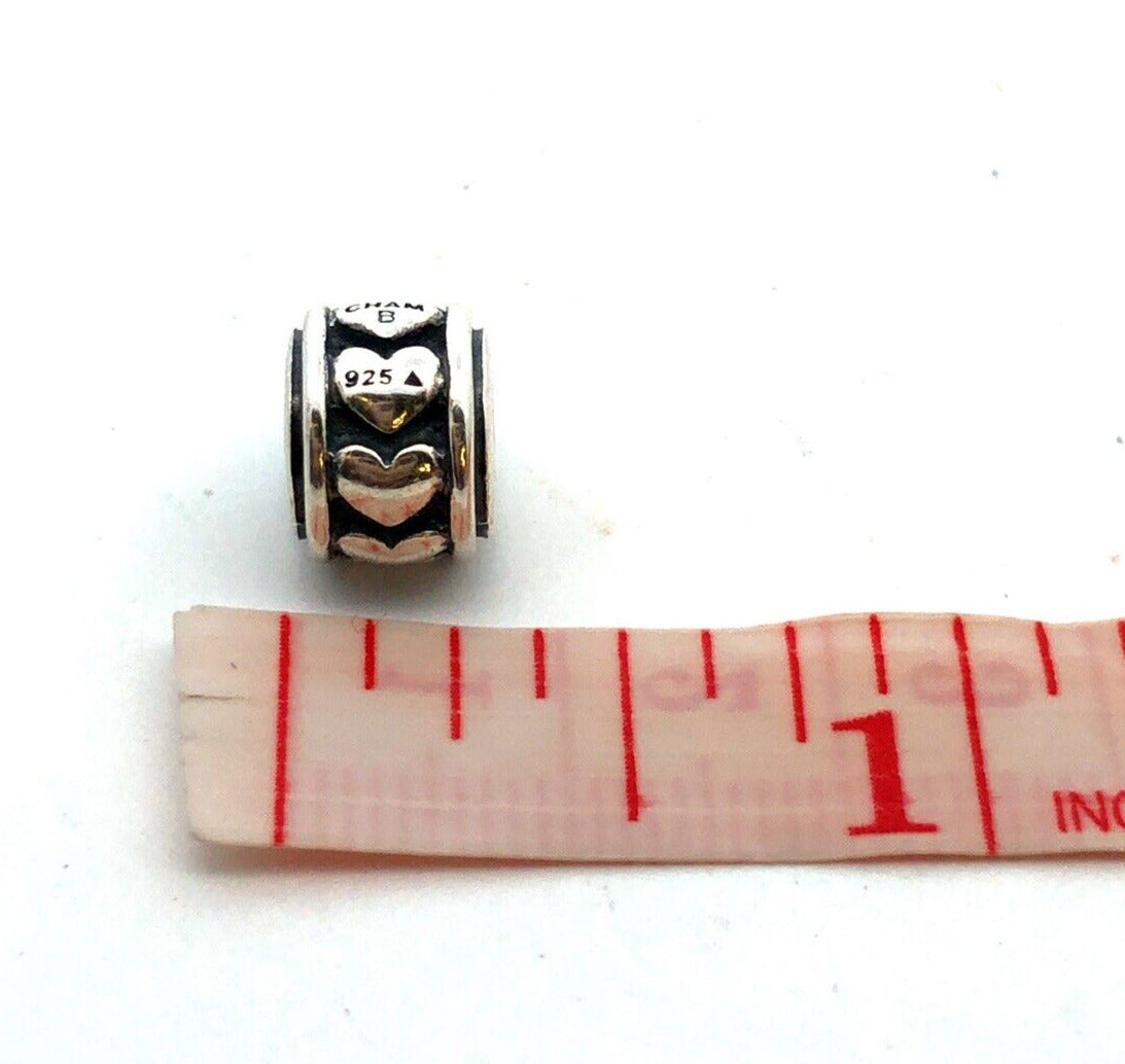 Designer CHAMILIA B 925 Sterling Silver Heart Love Valentines Bead Slide Charm