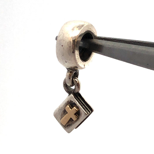 PANDORA Sterling Silver 14K Yellow Gold Bible Dangle 790409 Slide Bracelet Charm