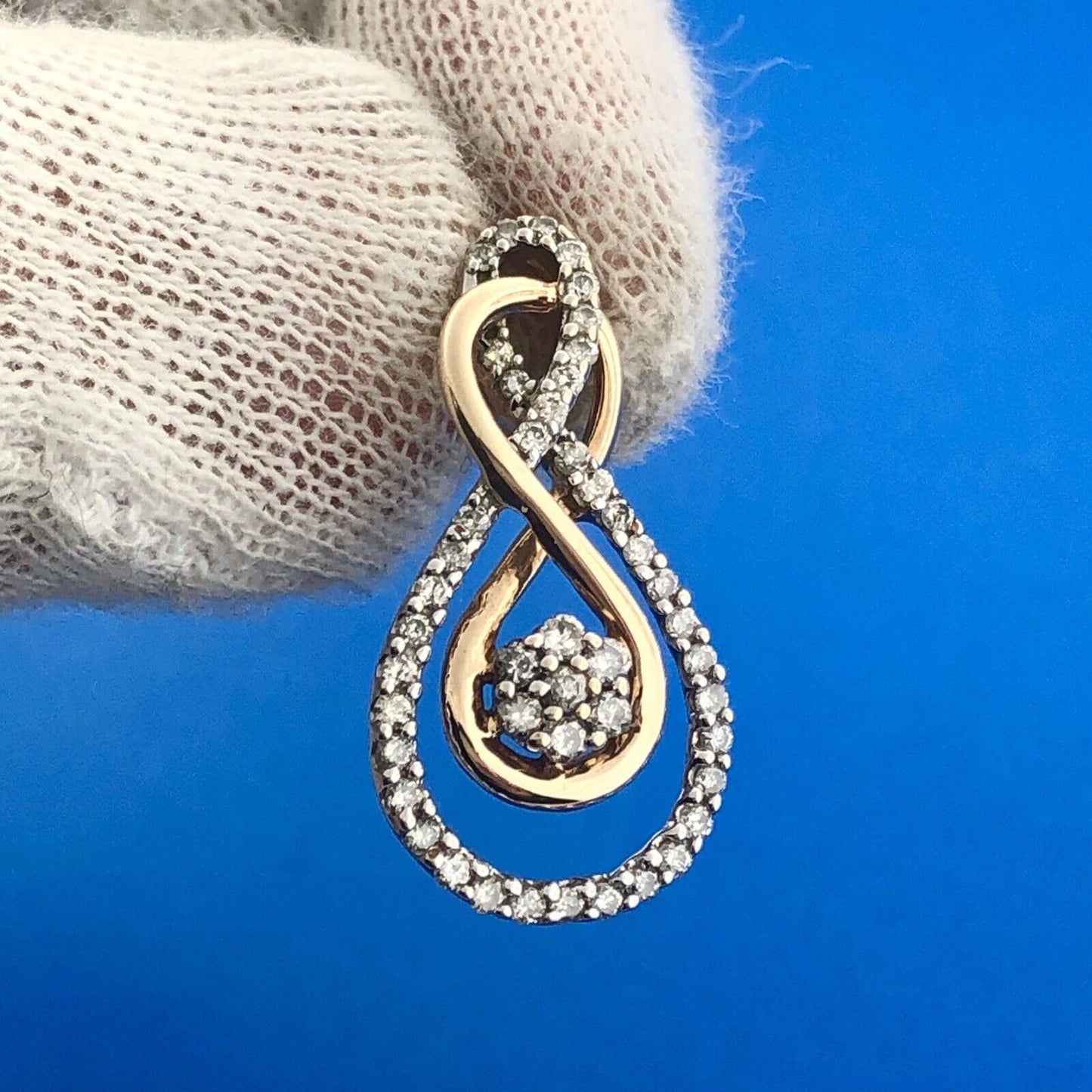 Gorgeous 10k Yellow Gold Diamond Openwork Teardrop Weaving Interlocked Pendant