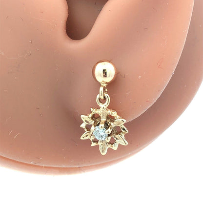 Vintage 14K Yellow Gold Diamond Starburst Snowflake Flower Dangle Stud Earrings