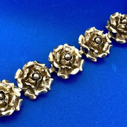 Vintage TB-50 Taxco 980 Fine Silver Rose Floral Statement Panel Bracelet