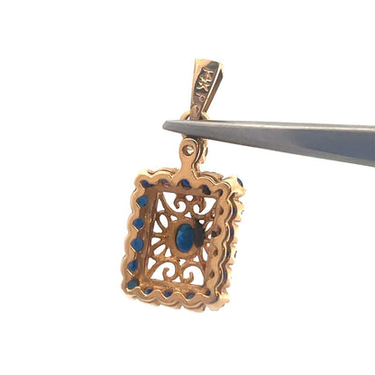 Designer 14K Yellow Gold Oval Blue Sapphire Diamond Accent Filigree Pendant