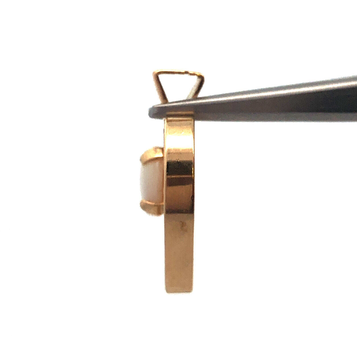 Designer 14K Yellow Gold Round Opal Open Work Double Heart Pendant