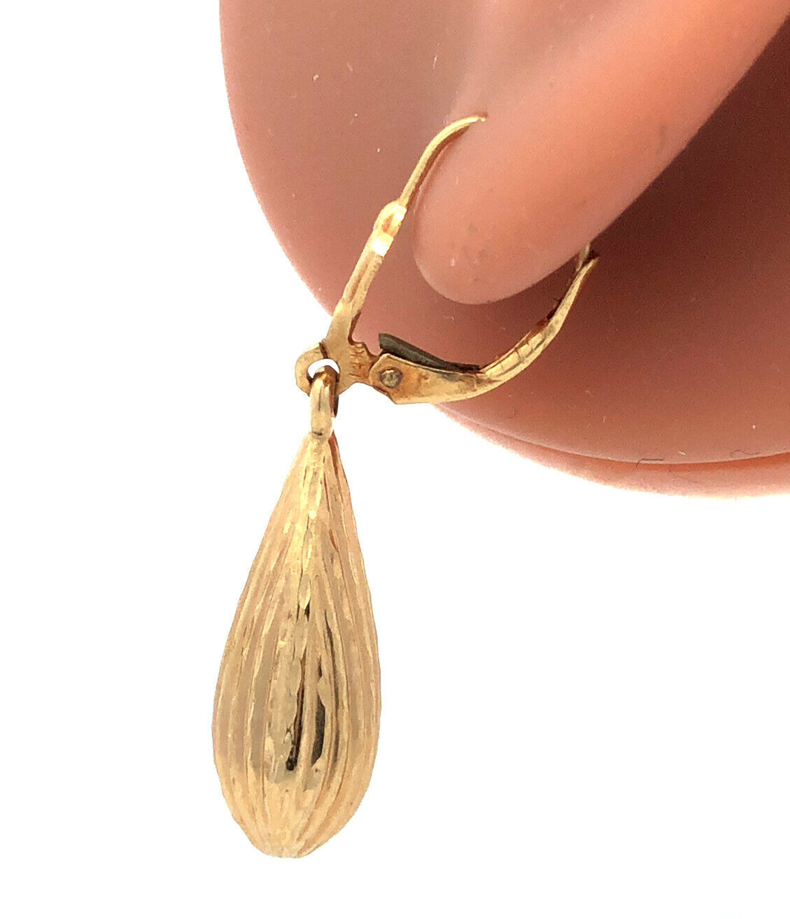 Designer 14K Yellow Gold Textured Teardrop Dangle Drop Leverback Earrings