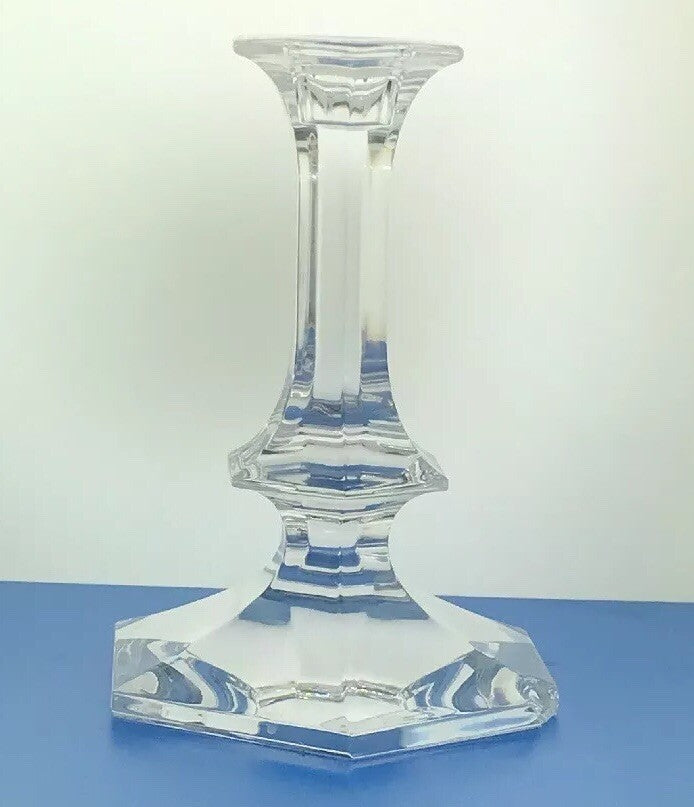 Val St Lambert Elysee Pattern Belgium Crystal Cut Glass Pair of Candlesticks