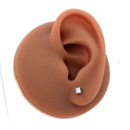 Designer 14K White Gold Princess Square Diamond Solitaire Screw Stud Earrings