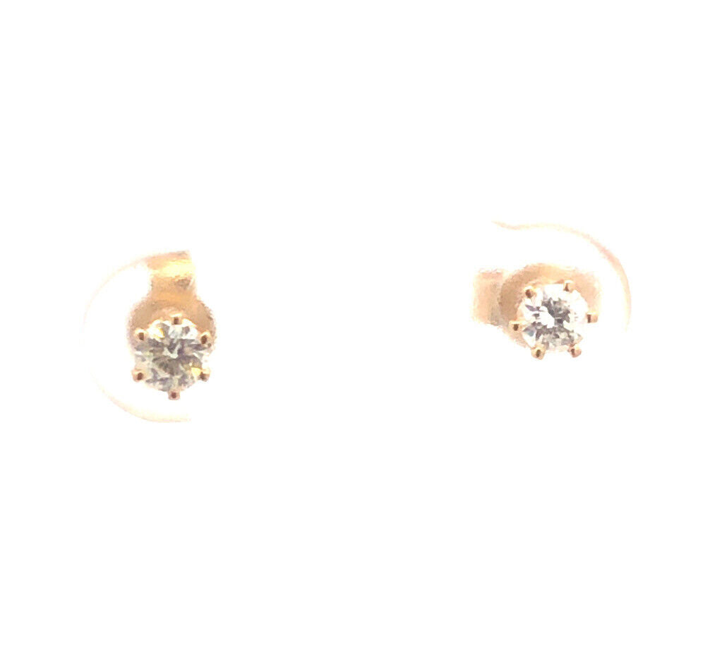 Designer  14K Yellow Gold Round Diamond Solitaire Everyday Stud Earrings