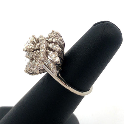 Vintage CRC 14K White Gold Round Diamond Waterfall Statement Cocktail Ring