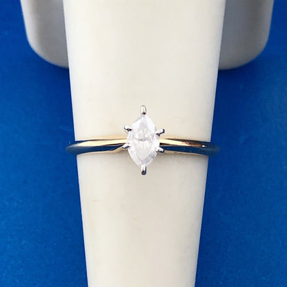 Vintage WTJ 14K Yellow Gold Marquise Diamond Solitaire Engagement Promise Ring