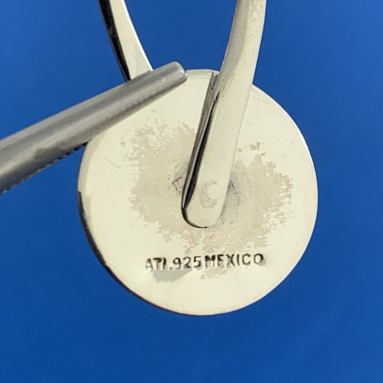 Designer ATI 925 Sterling Silver Hammered Disk Dangle Drop Hook Earrings