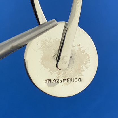 Designer ATI 925 Sterling Silver Hammered Disk Dangle Drop Hook Earrings