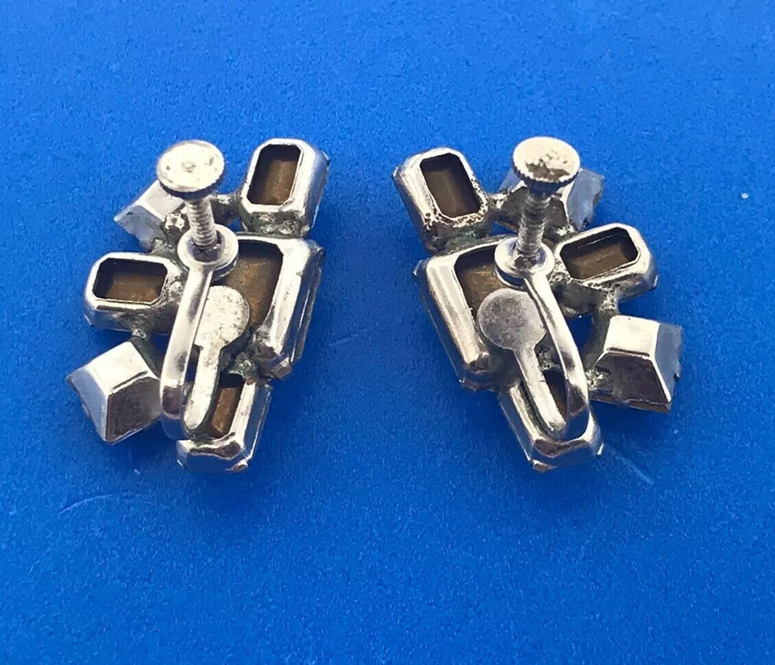 Runway Quality Silver Tone Crystal Rhinestone Bridal Wedding Screw Back Earrings