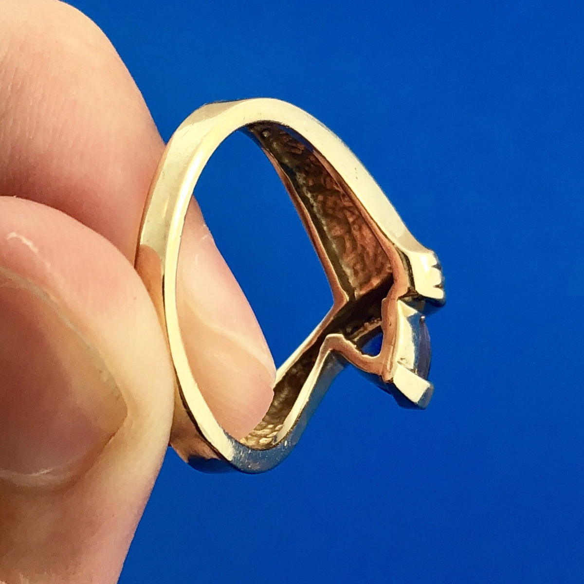 14k Yellow Gold Trillion Tanzanite Diamond Modernist Bypass Cocktail Ring