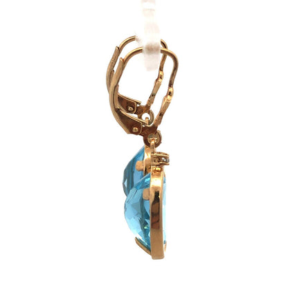 Designer 14K Yellow Gold Oval Blue Topaz Statement Drop Dangle Earrings