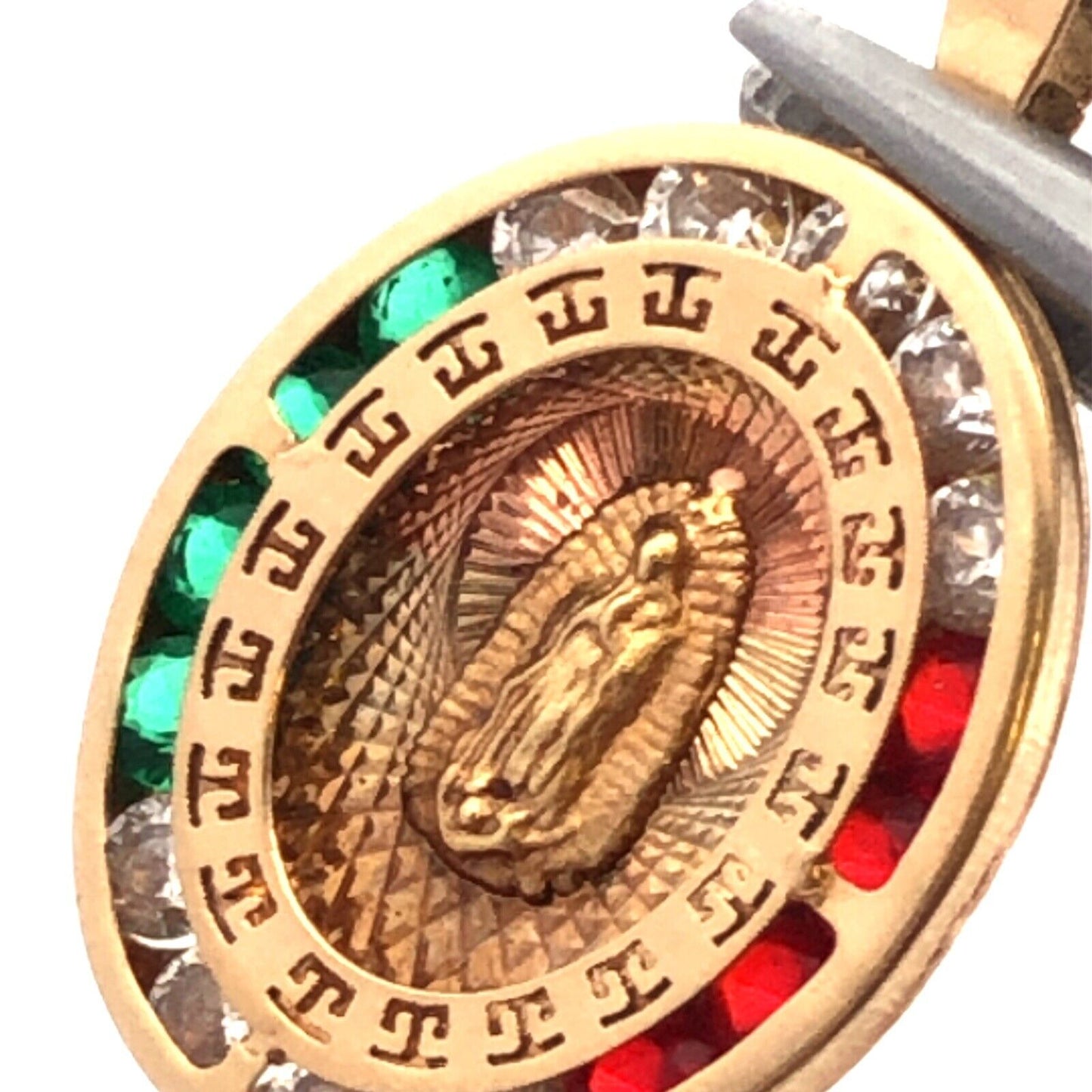 Designer AVI 14K Yellow Gold Round White Red Green CZ Guadeloupe Oval Pendant