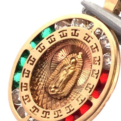 Designer AVI 14K Yellow Gold Round White Red Green CZ Guadeloupe Oval Pendant