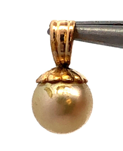 Designer 14K Yellow Gold Round Pearl Solitaire Charm Pendant