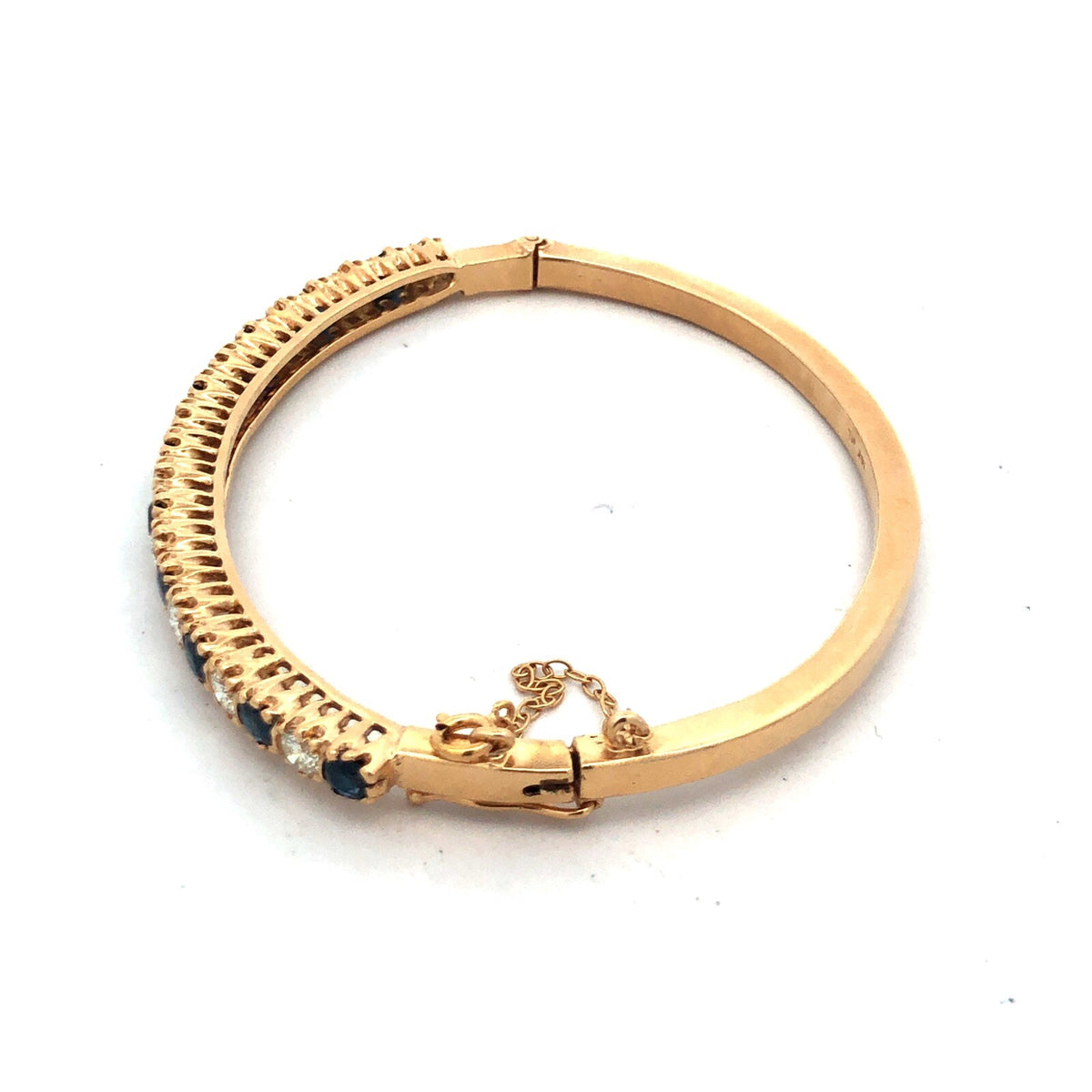 Stunning 14K Yellow Gold Diamond Sapphire September Hinged Bangle Bracelet