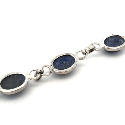 Estate 925 Sterling Silver Oval Cabochon Blue Lapis Lazuli Tennis Bracelet