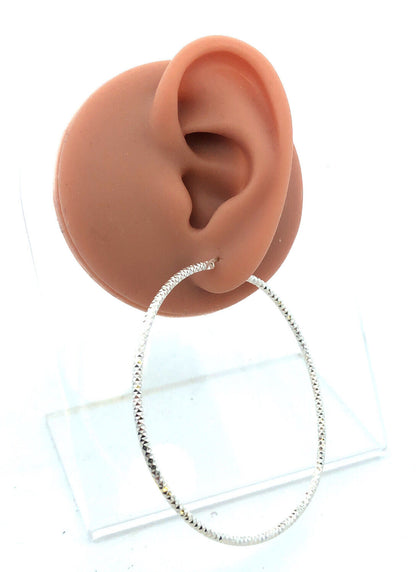 Designer MRX 925 Sterling Silver Round Large Textured Statement Hoop Earrings