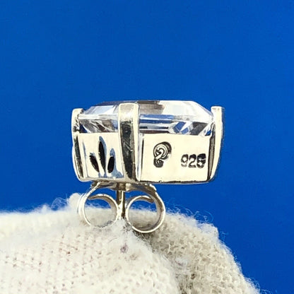 Stunning Sterling Silver 925 Emerald Cut Quartz Friction Back Stud Earrings
