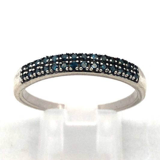 Designer DJoy 925 Sterling Silver Blue Sapphire Pave Anniversary Band Ring