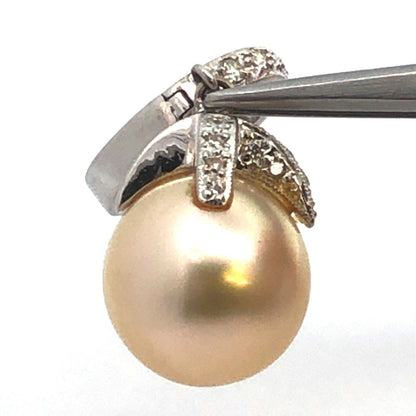 Vintage 18K White Gold Pearl Diamond Accent Dangle Drop Statement Hoop Earrings