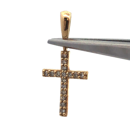 Designer CS 10K Yellow Gold Round Diamond Cluster Cross Petite Pendant