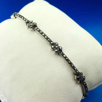Designer LCP Sterling Silver 925 Marcasite Encrusted Panel Link Bracelet