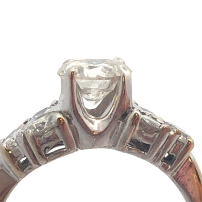 Estate 14K White Gold Round Diamond Solitaire With Accents Engagement Ring
