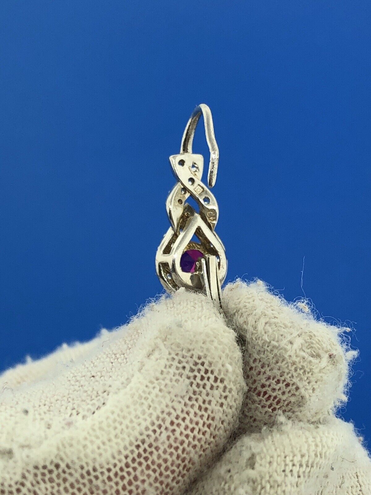 Designer CN 925 Sterling Silver Ruby White Sapphire July Occasion Earrings