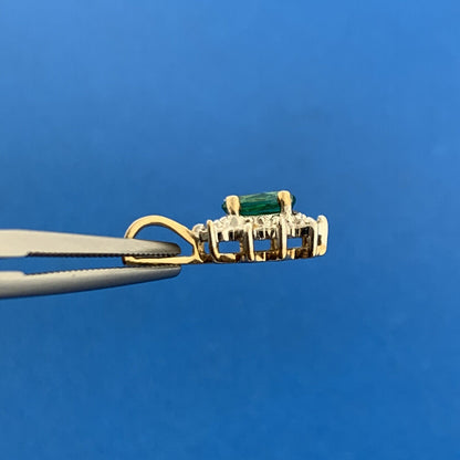 Designer 10k Yellow White Gold Oval Emerald Diamond Accented Charm Pendant