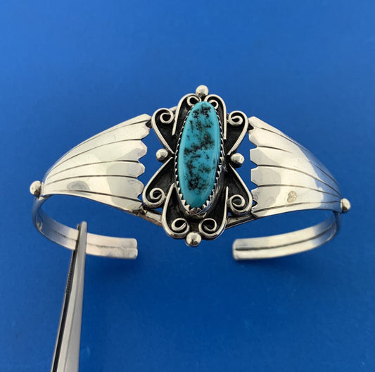 Designer CY Sterling Silver 925 Turquoise Native American Open Cuff 6" Bracelet