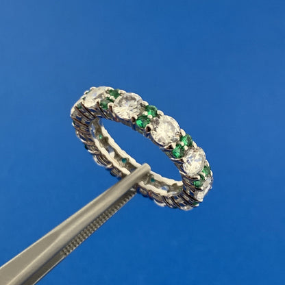 Designer 925 Sterling Silver Emerald White Cubic Zirconia CZ Eternity Band Ring