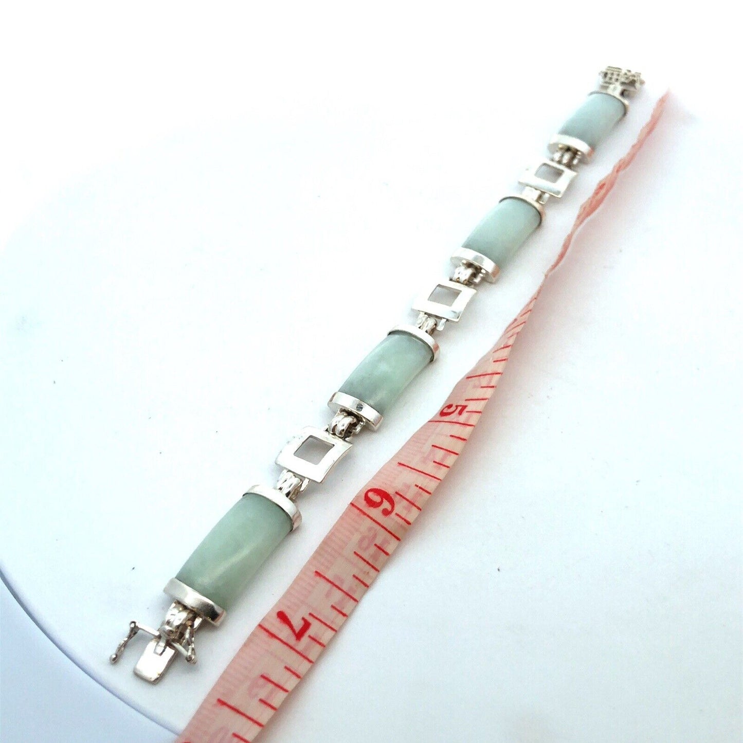 Designer G&K 925 Sterling Silver Light Green Jade Chinese Modernist Bracelet