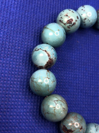 Chunky Blue Turquoise Round Beaded Elastic Bracelet