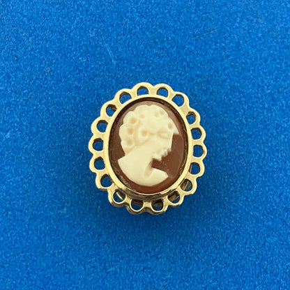 Vintage 10K Yellow Gold Oval Carved Cameo Open Work Slide Bracelet Charm
