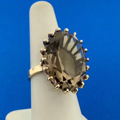 10K Yellow Gold Oval Smoky Quartz Statement Cocktail Ring