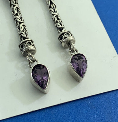 Peridot and Amethyst 925 Sterling Silver Round Chain Dangle Stud Earrings