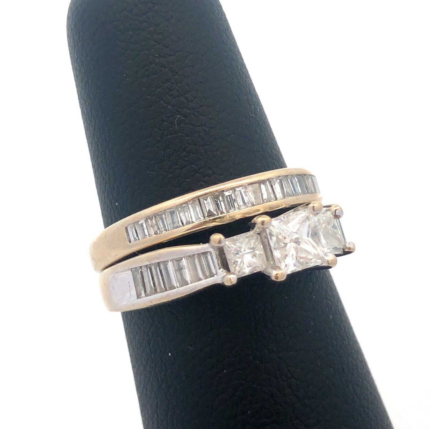 ZEI 14K White Gold Princess Cut Diamond Channel Set Accent Bridal Band Ring Set